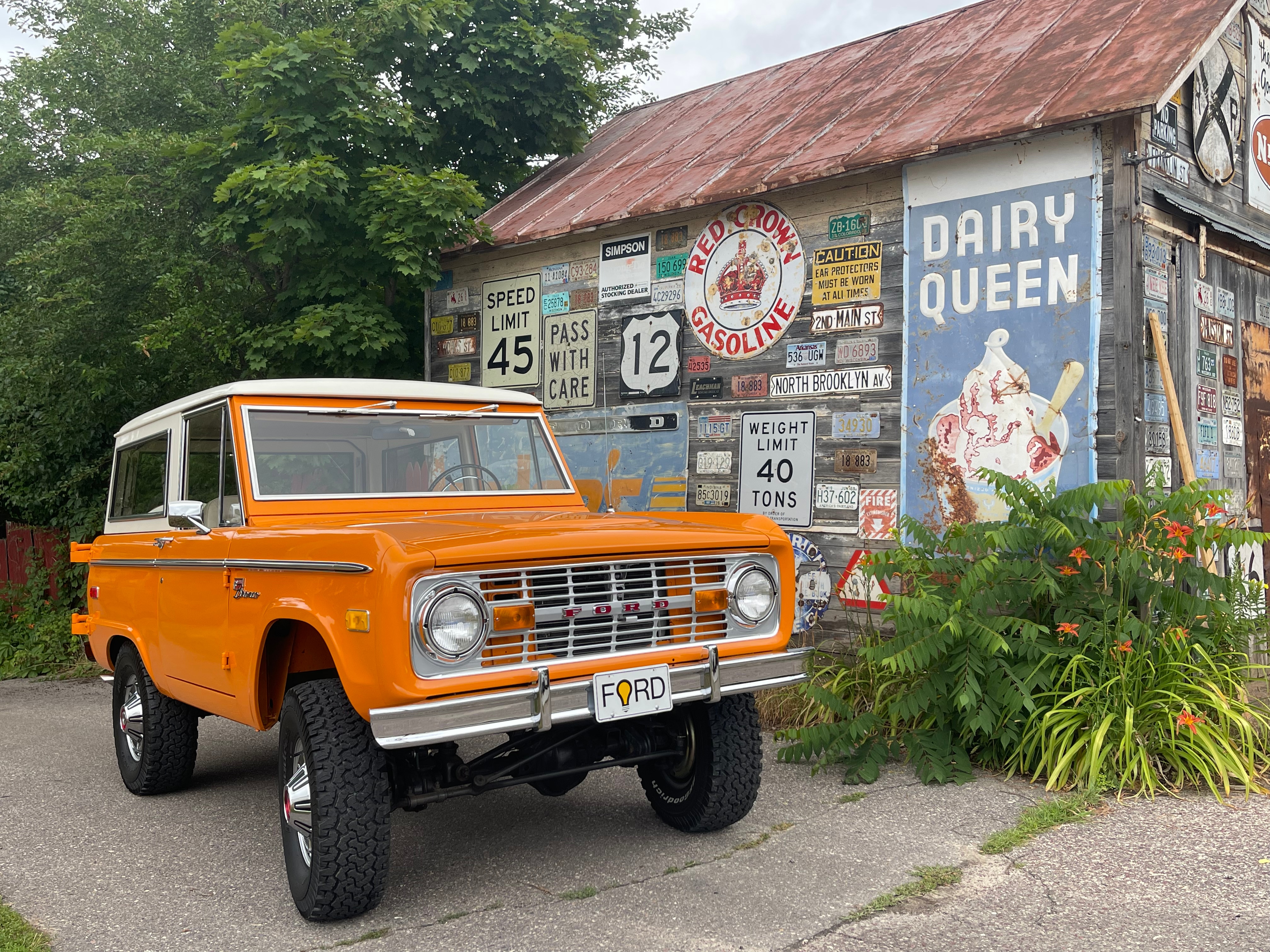 An orange vintage Bronco